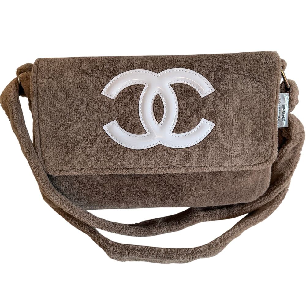 Chanel Precision Fluffy Terry Cloth Tan Taupe Beige Crossbody Bag